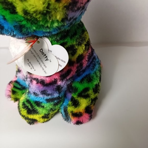 NEW Ty Beanie Boo DOTTY the Rainbow Leopard Medium 9” Plush With Tags - Picture 8 of 9